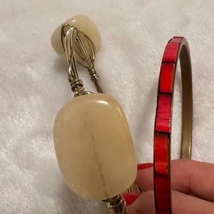 2 bangle bracelet bundle. One stone & silver and other is red & copper. Boho